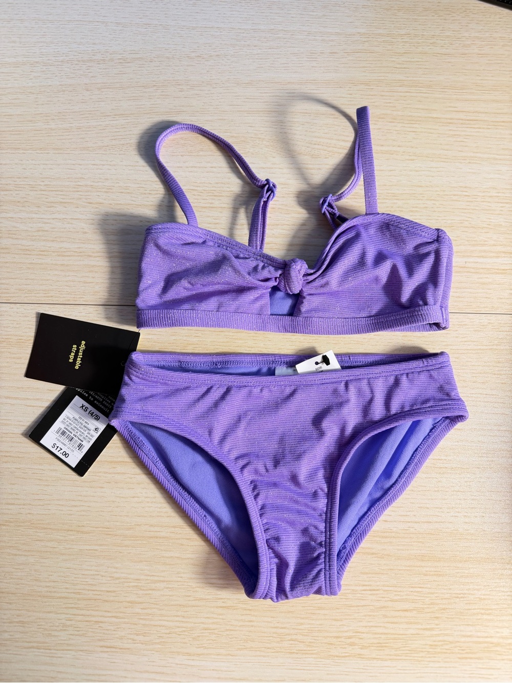 Girls' sparkling Purple 2-Piece Bikini Swimsuit, Size XS (4/5)